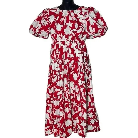 Moon River women’s large tiered maxi dress puff sleeve floral side tie - Picture 2 of 10